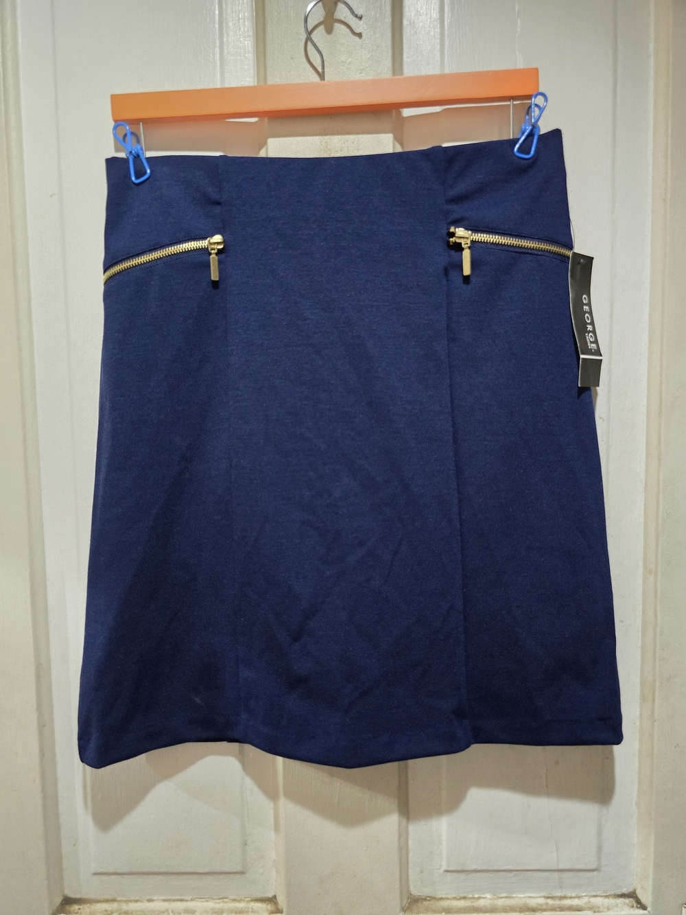 George Navy Mini Skirt with Gold Zippers